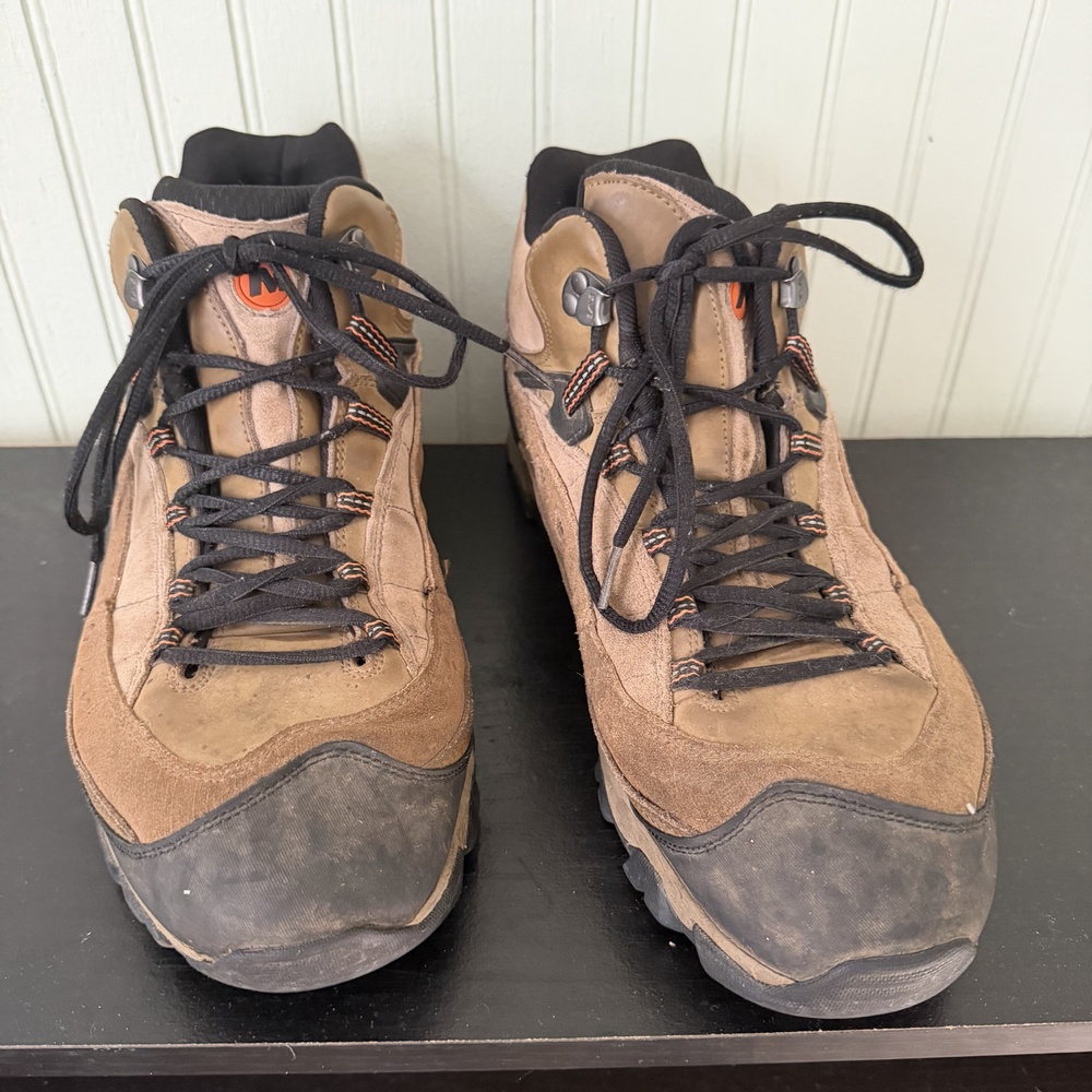 Merrell Boots Mens 12 Brown Suede Waterproof Hiking Kangaroo Boa Trail Lace Up